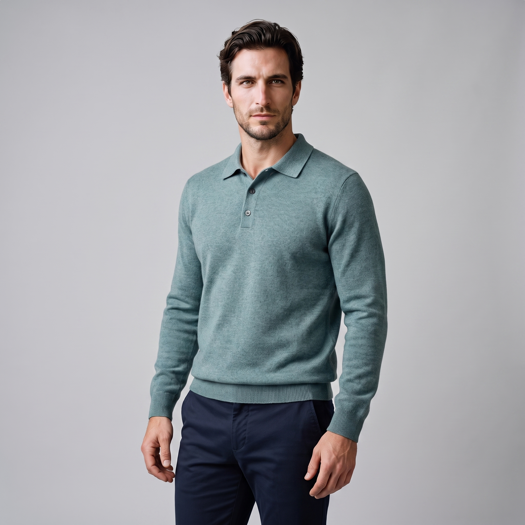 Herren Strickpullover aus Wolle mit Polokragen