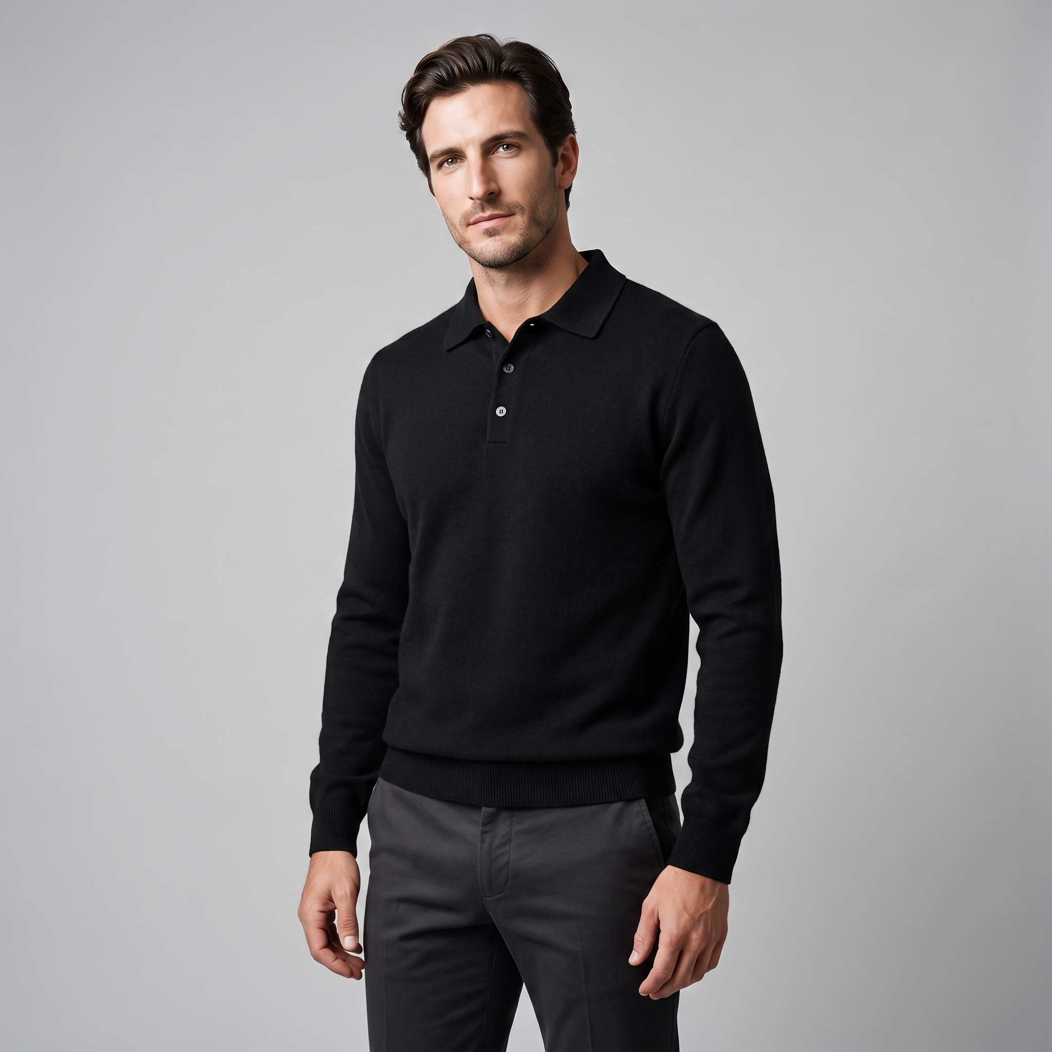 Herren Strickpullover aus Wolle mit Polokragen