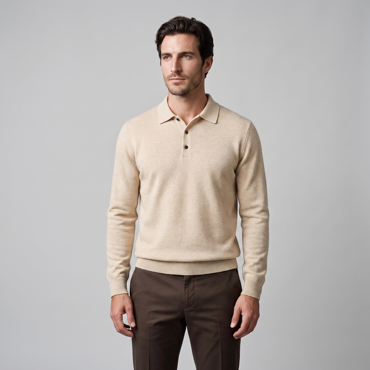 Herren Strickpullover aus Wolle mit Polokragen