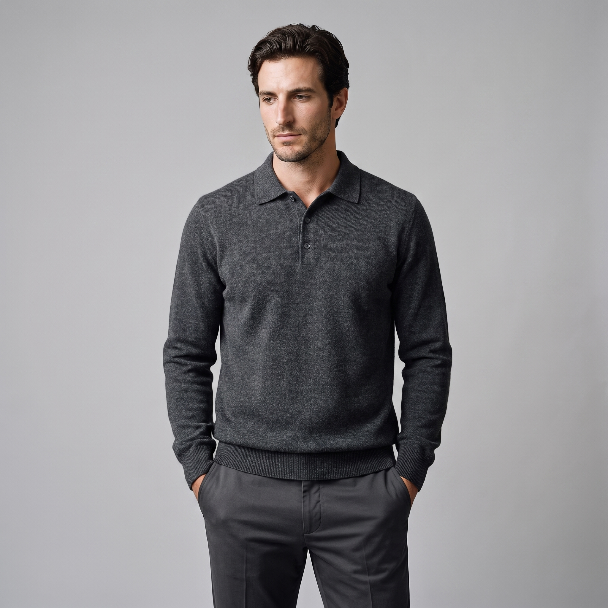 Herren Strickpullover aus Wolle mit Polokragen