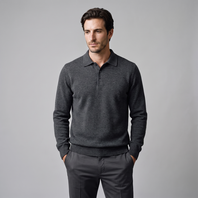 Herren Strickpullover aus Wolle mit Polokragen