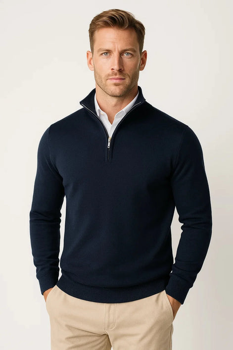 Herren Strickpullover mit Halb-Reißverschluss