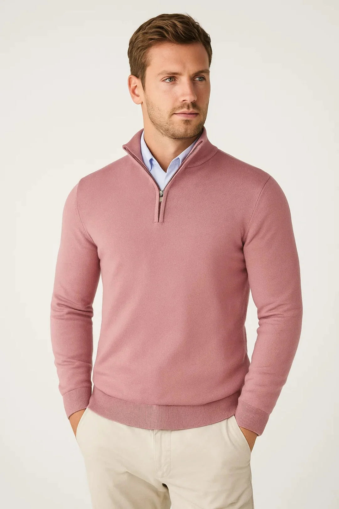 Herren Strickpullover mit Halb-Reißverschluss
