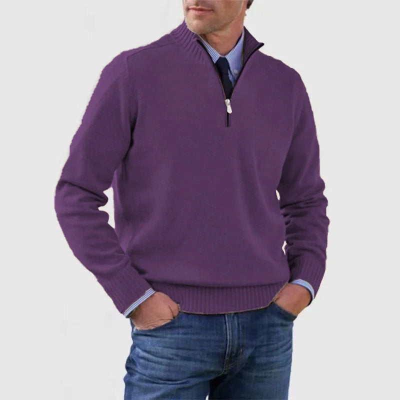 Herren Strickpullover mit Halb-Reißverschluss Relaxed Fit