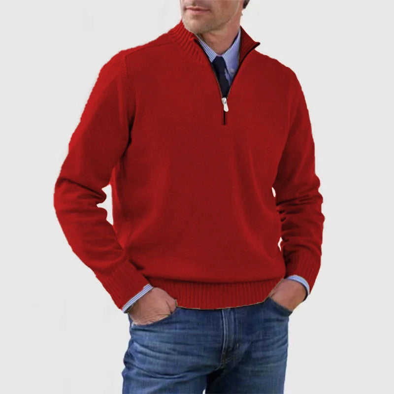 Herren Strickpullover mit Halb-Reißverschluss Relaxed Fit