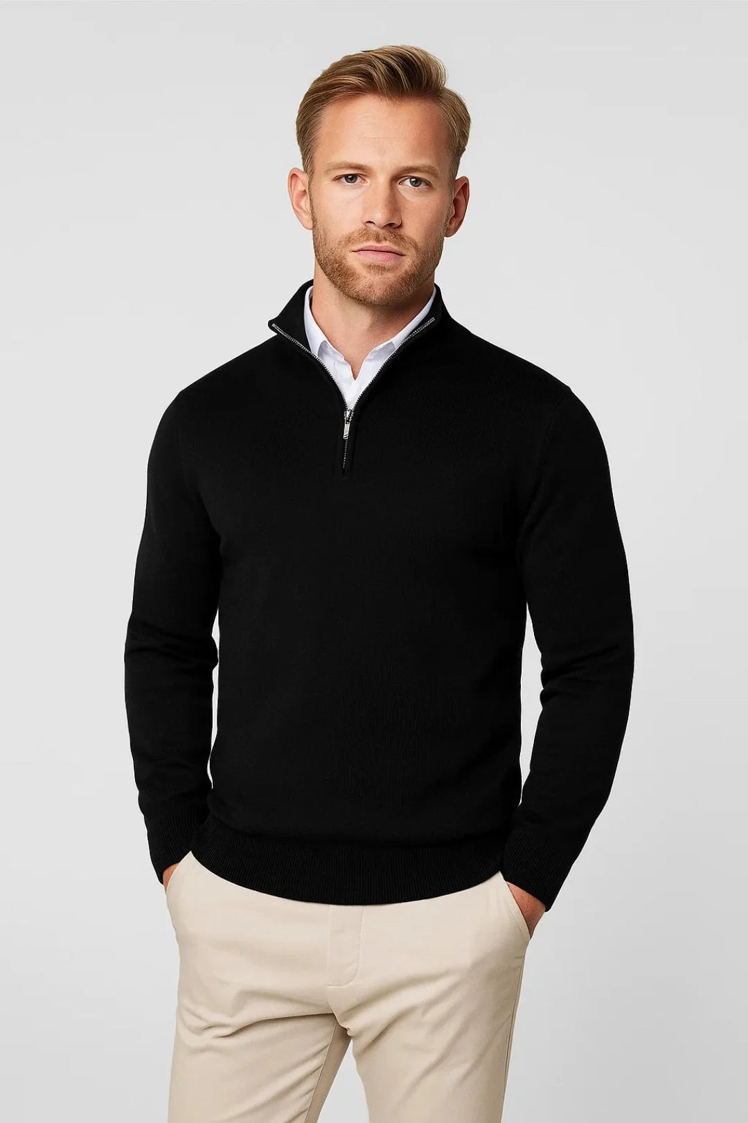Herren Strickpullover mit Halb-Reißverschluss