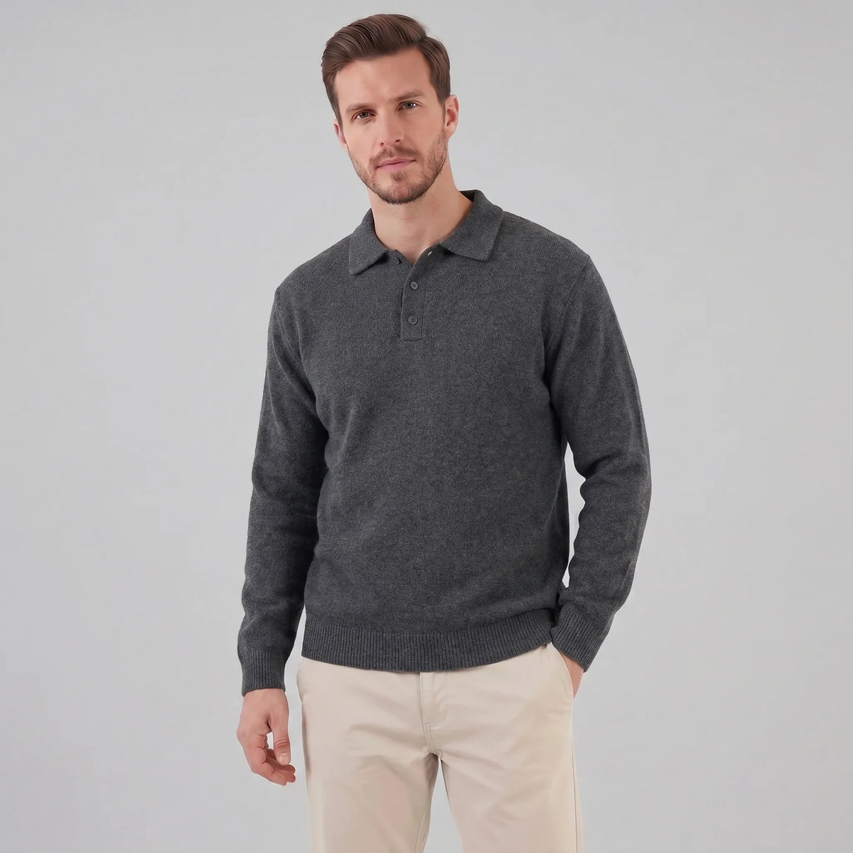 Herren Strickpullover mit Polokragen und Dreiknopfleiste