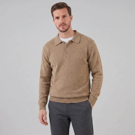 Herren Strickpullover mit Polokragen und Dreiknopfleiste