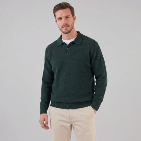 Herren Strickpullover mit Polokragen und Dreiknopfleiste