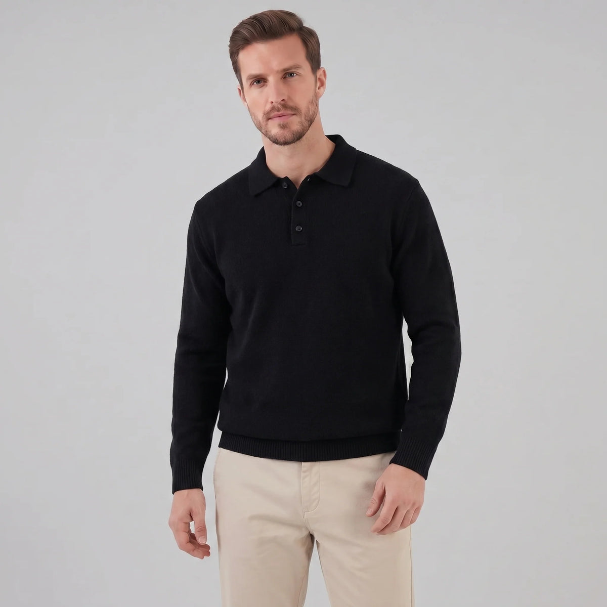 Herren Strickpullover mit Polokragen und Dreiknopfleiste
