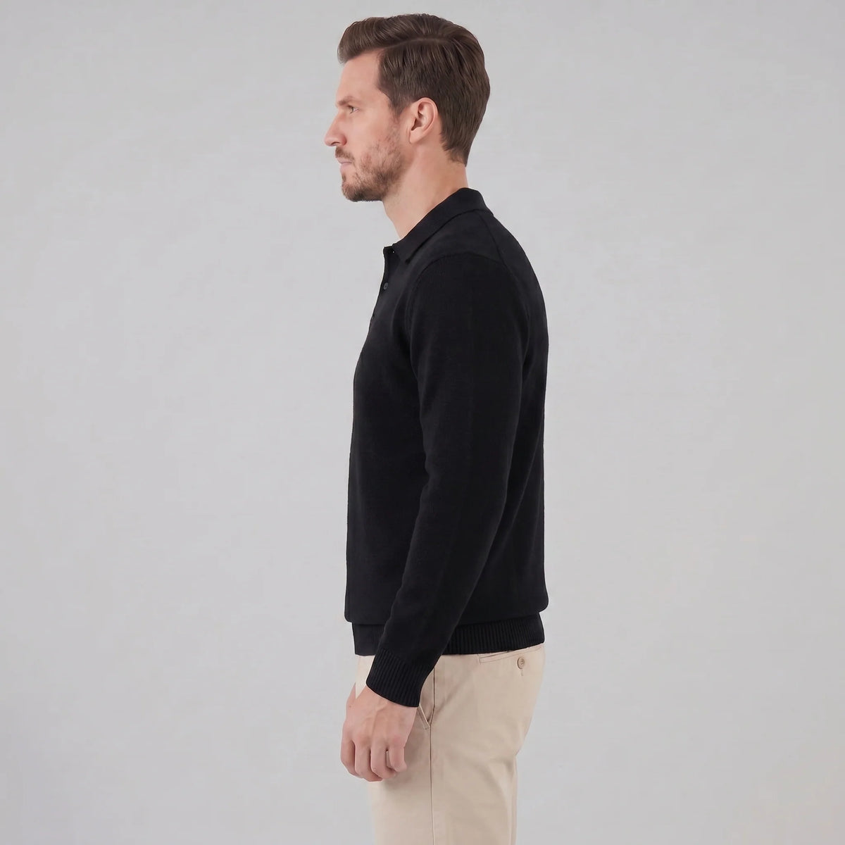 Herren Strickpullover mit Polokragen und Dreiknopfleiste