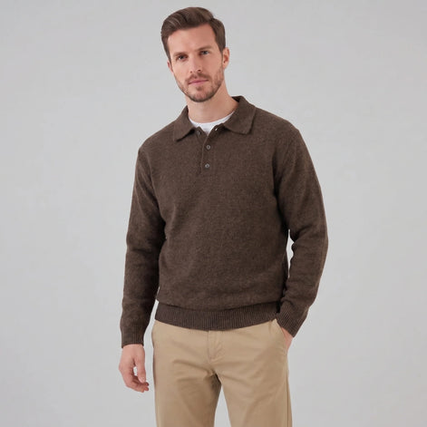 Herren Strickpullover mit Polokragen und Dreiknopfleiste