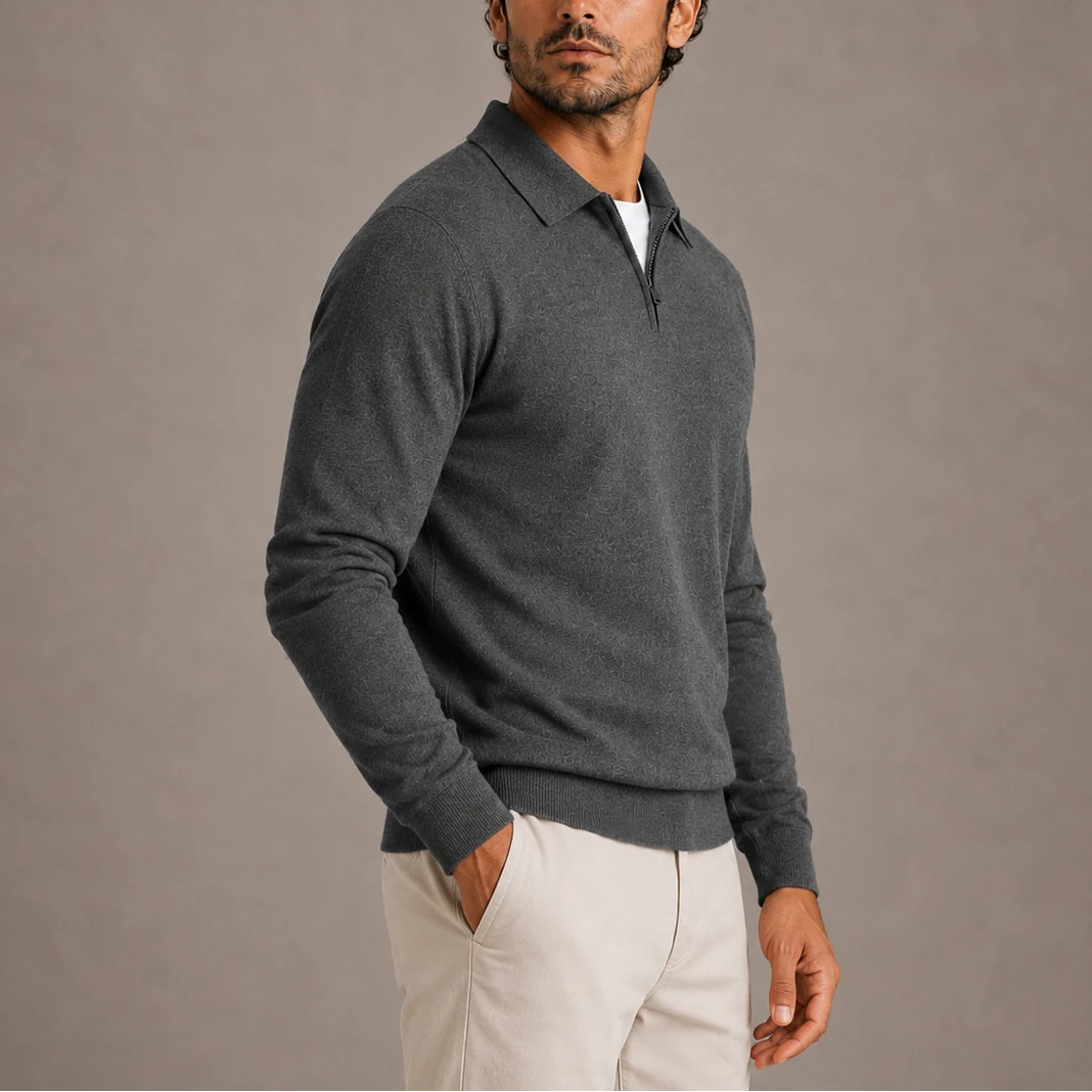 Herren Strickpullover mit Polokragen und Viertelreißverschluss