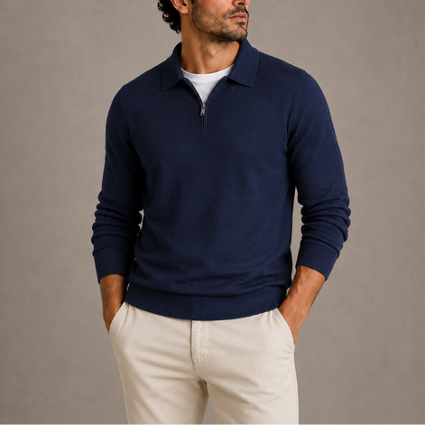 Herren Strickpullover mit Polokragen und Viertelreißverschluss