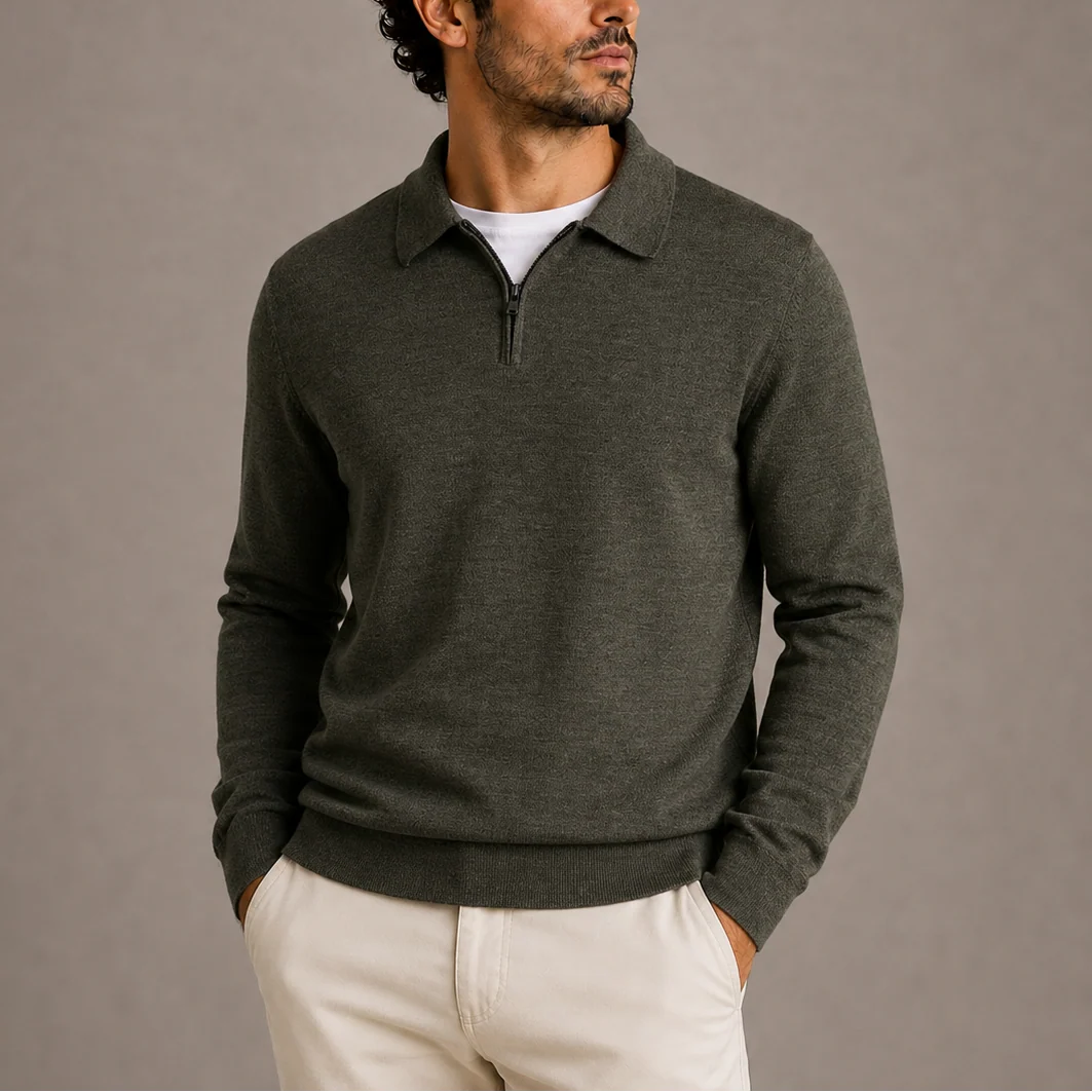 Herren Strickpullover mit Polokragen und Viertelreißverschluss
