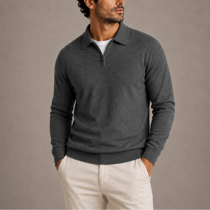 Herren Strickpullover mit Polokragen und Viertelreißverschluss
