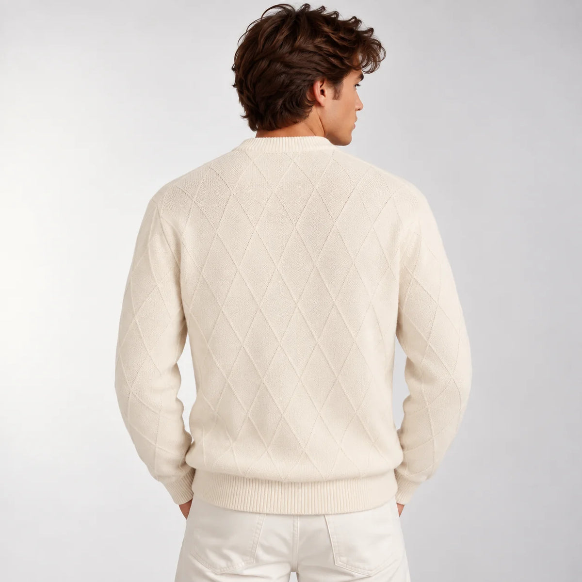 Herren Strickpullover mit Rautenmuster und Rundhalsausschnitt