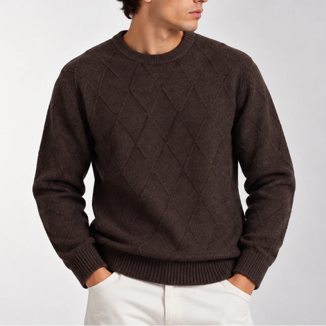 Herren Strickpullover mit Rautenmuster und Rundhalsausschnitt