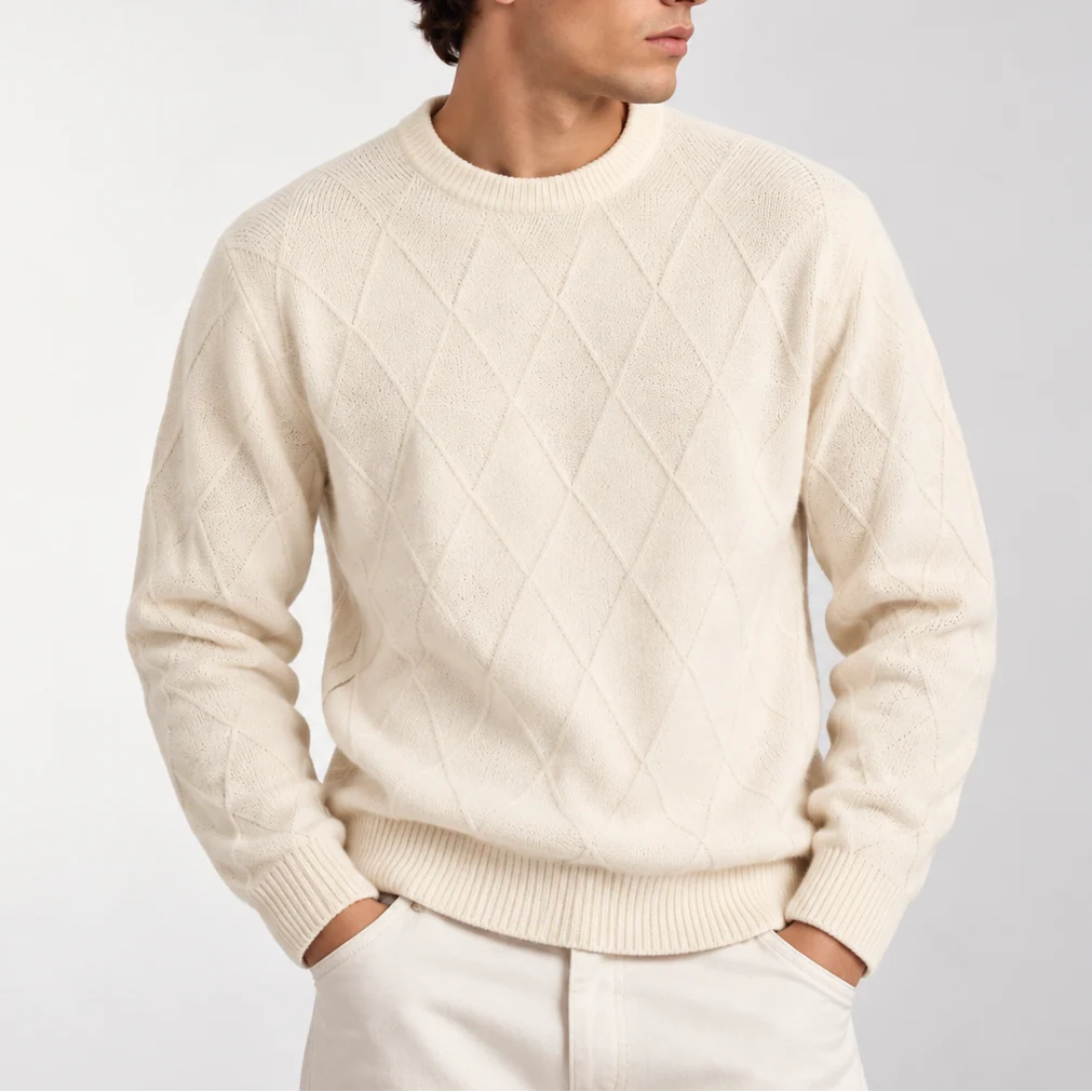Herren Strickpullover mit Rautenmuster und Rundhalsausschnitt