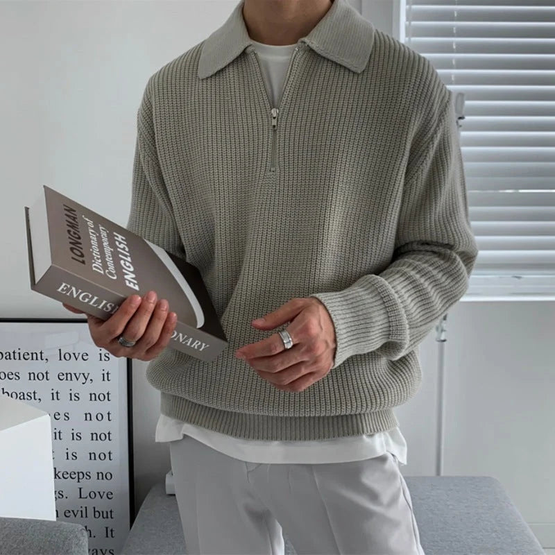 Herren Strickpullover mit Reißverschluss und lockerer Passform