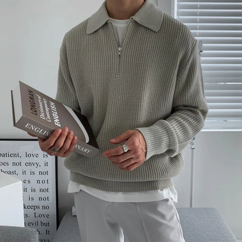 Herren Strickpullover mit Reißverschluss und lockerer Passform