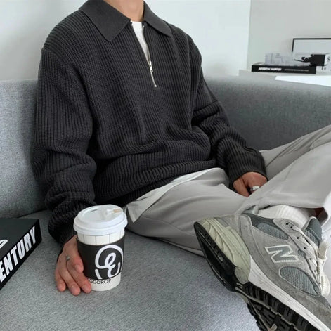 Herren Strickpullover mit Reißverschluss und lockerer Passform