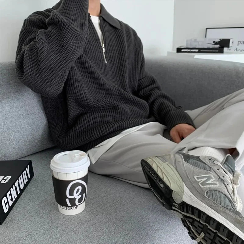 Herren Strickpullover mit Reißverschluss und lockerer Passform