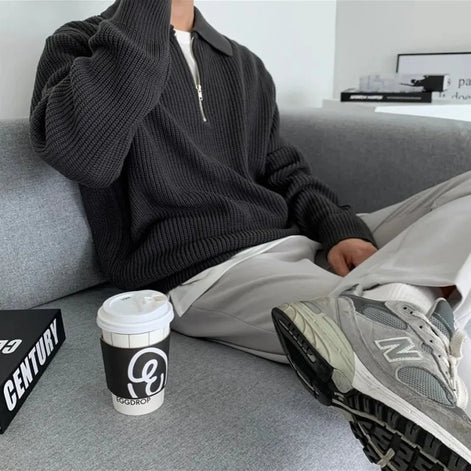 Herren Strickpullover mit Reißverschluss und lockerer Passform