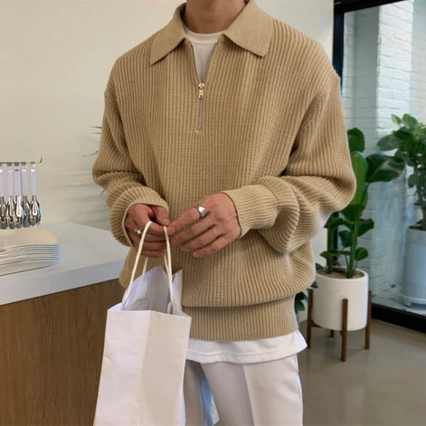 Herren Strickpullover mit Reißverschluss und lockerer Passform
