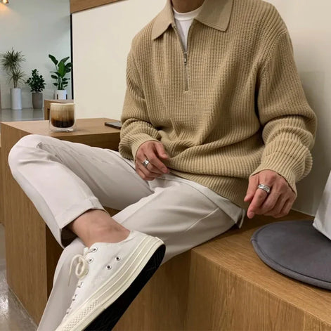 Herren Strickpullover mit Reißverschluss und lockerer Passform