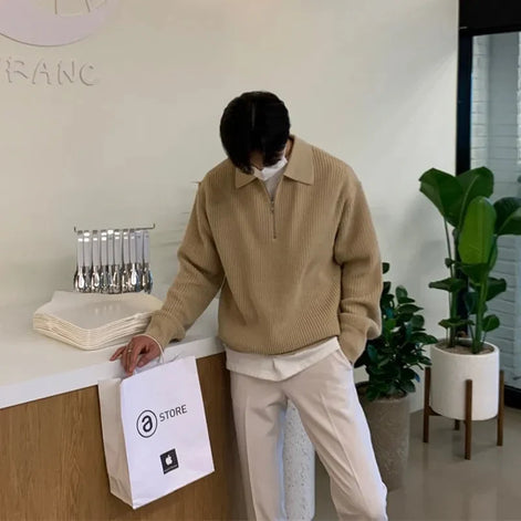 Herren Strickpullover mit Reißverschluss und lockerer Passform