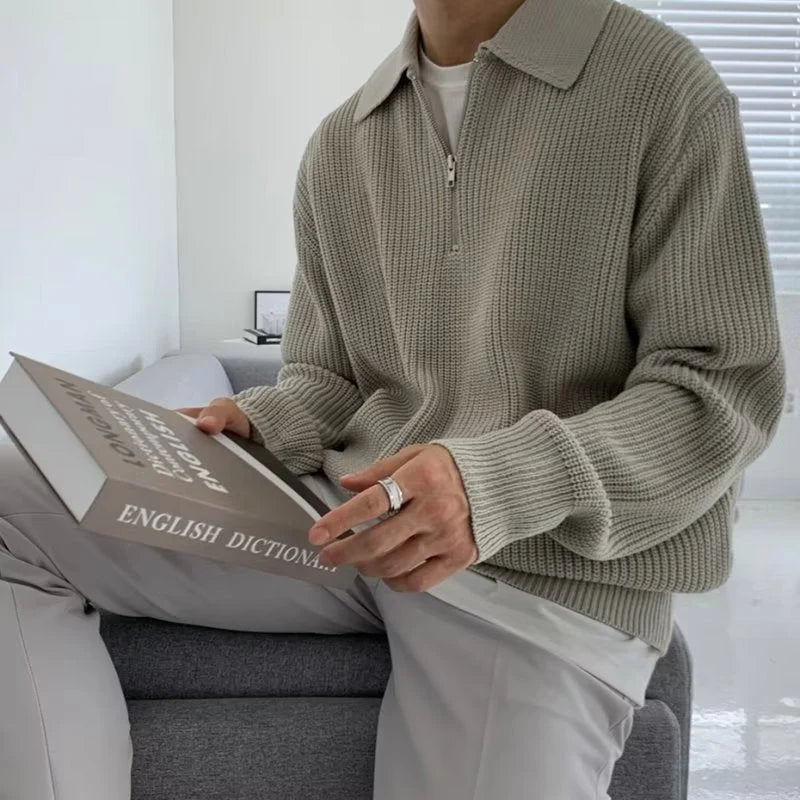 Herren Strickpullover mit Reißverschluss und lockerer Passform