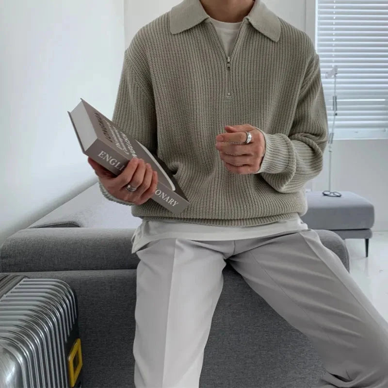 Herren Strickpullover mit Reißverschluss und lockerer Passform