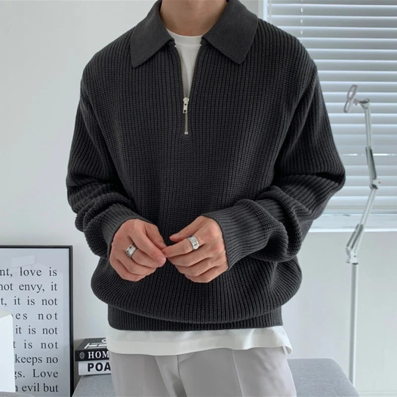 Herren Strickpullover mit Reißverschluss und lockerer Passform