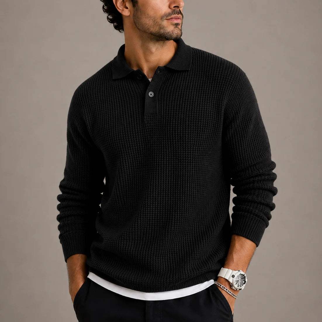 Herren Strickpullover mit Reverskragen Slim Fit