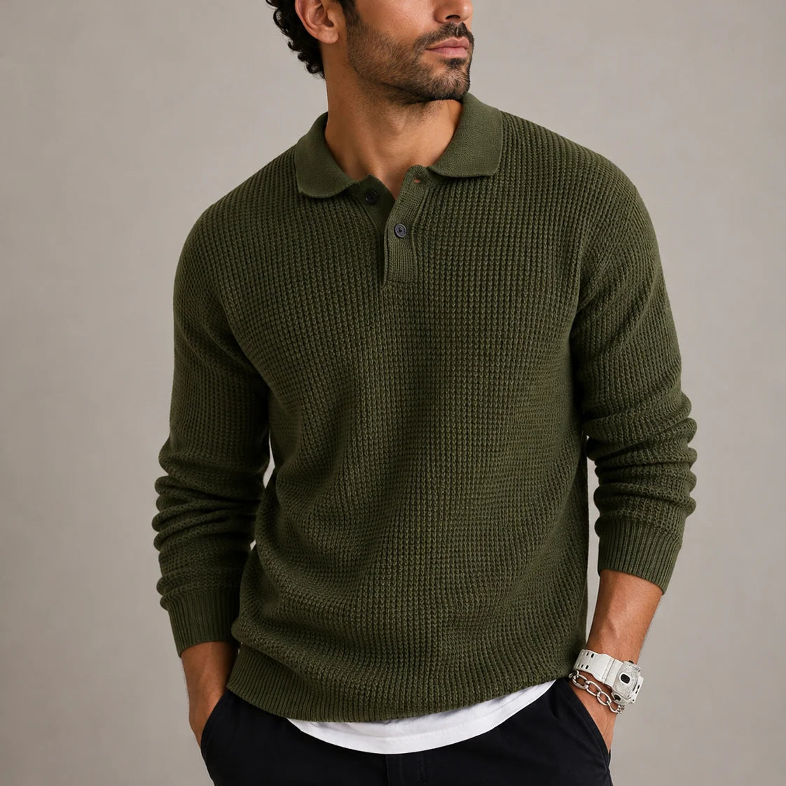Herren Strickpullover mit Reverskragen Slim Fit