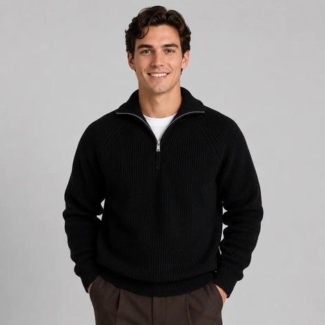 Herren Strickpullover mit Stehkragen und Reißverschluss