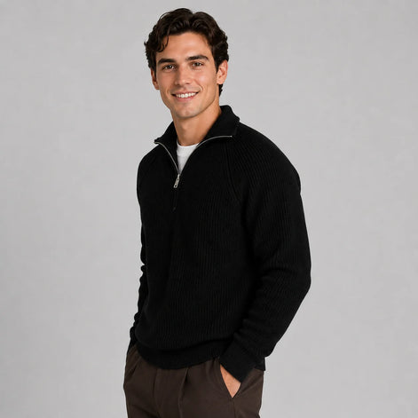 Herren Strickpullover mit Stehkragen und Reißverschluss