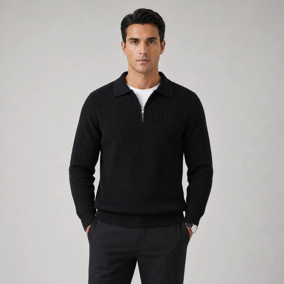 Herren Strickpullover mit Stehkragen und Reißverschluss