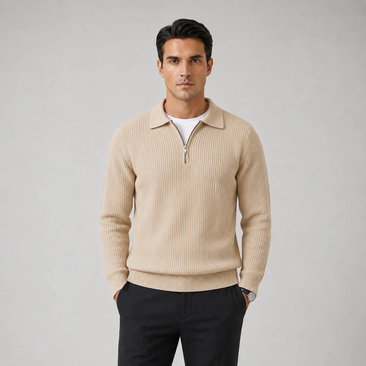 Herren Strickpullover mit Stehkragen und Reißverschluss