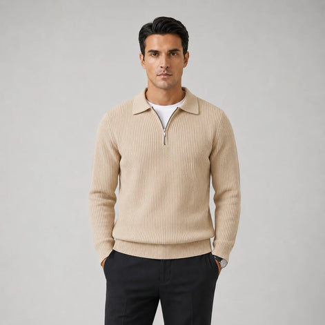 Herren Strickpullover mit Stehkragen und Reißverschluss