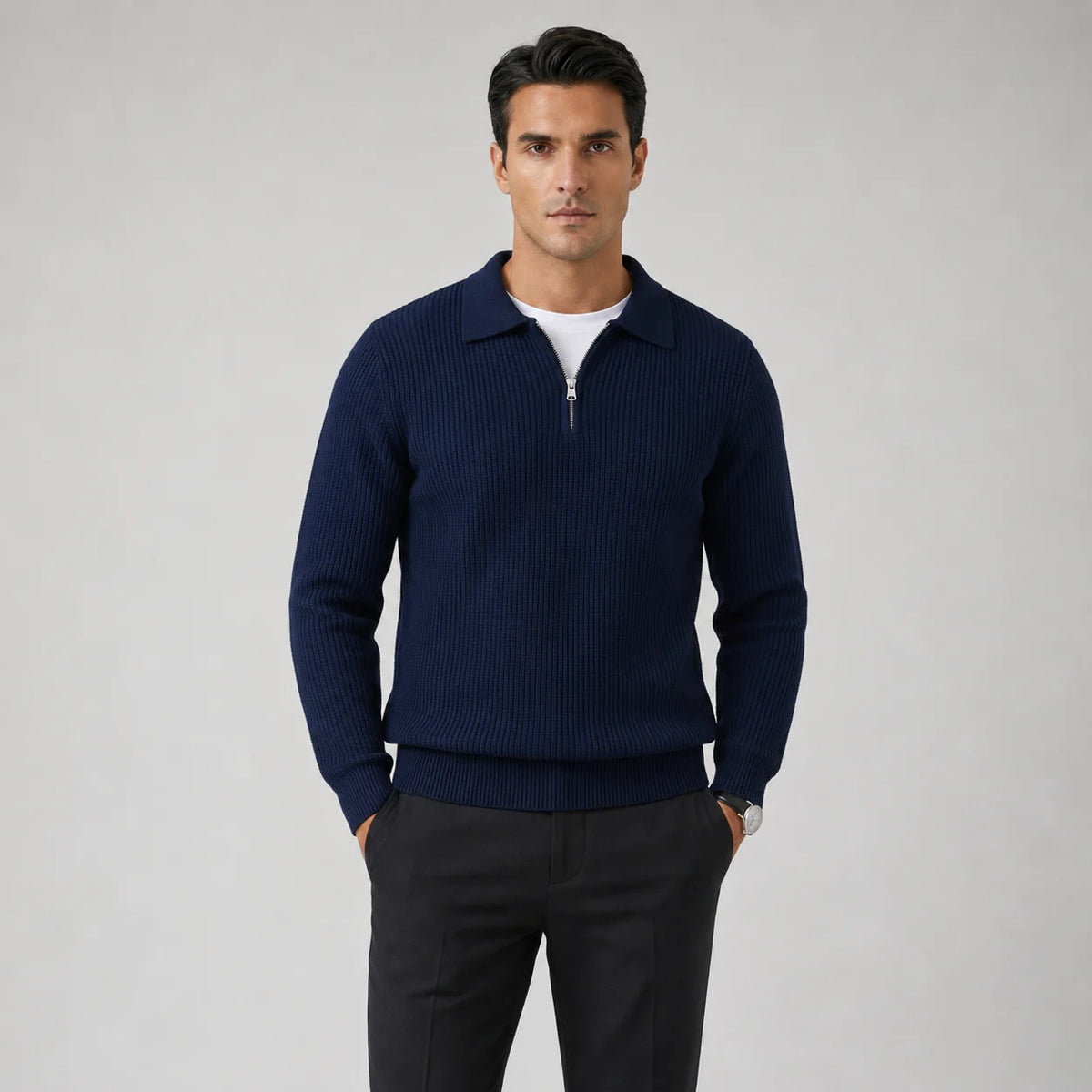 Herren Strickpullover mit Stehkragen und Reißverschluss