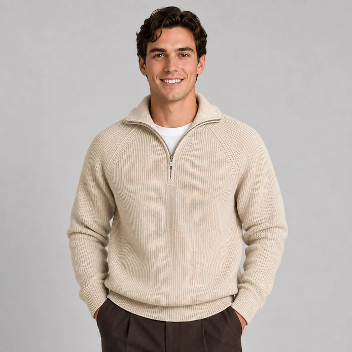 Herren Strickpullover mit Stehkragen und Reißverschluss