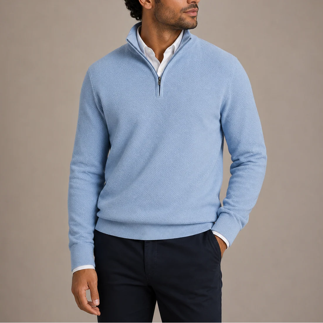 Herren Strickpullover mit Viertelreißverschluss und Stehkragen