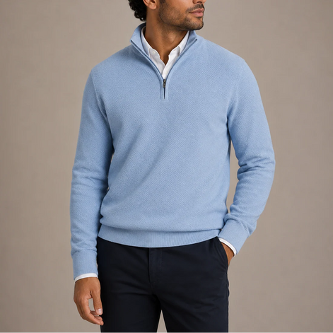 Herren Strickpullover mit Viertelreißverschluss und Stehkragen