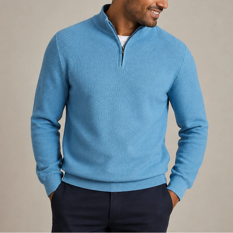 Herren Strickpullover mit Viertelreißverschluss und Stehkragen