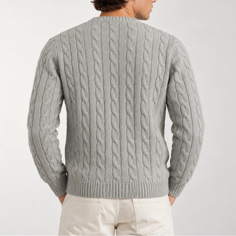 Herren Strickpullover mit Zopfmuster und Viertelreißverschluss