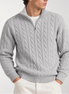 Herren Strickpullover mit Zopfmuster und Viertelreißverschluss