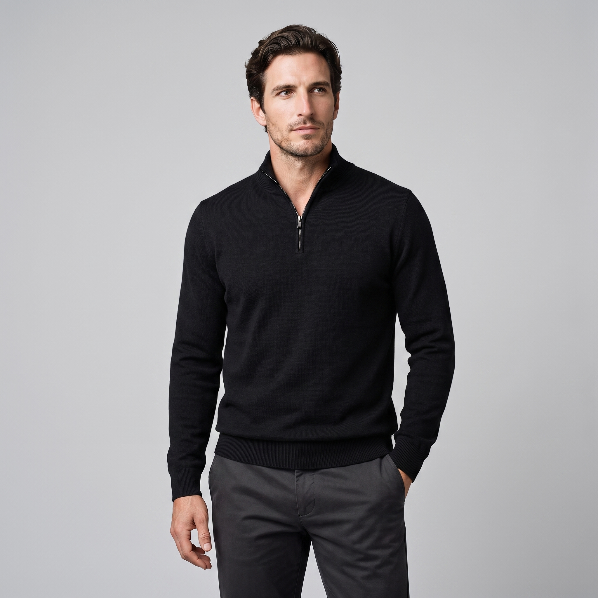 Herren Strickpullover mit kurzem Reissverschluss