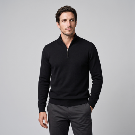 Herren Strickpullover mit kurzem Reissverschluss